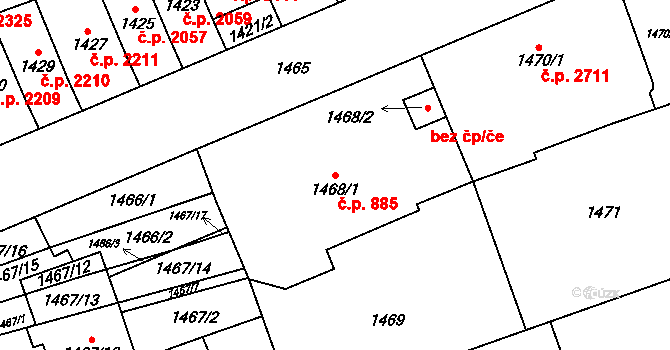 Židenice 885, Brno na parcele st. 1468/1 v KÚ Židenice, Katastrální mapa