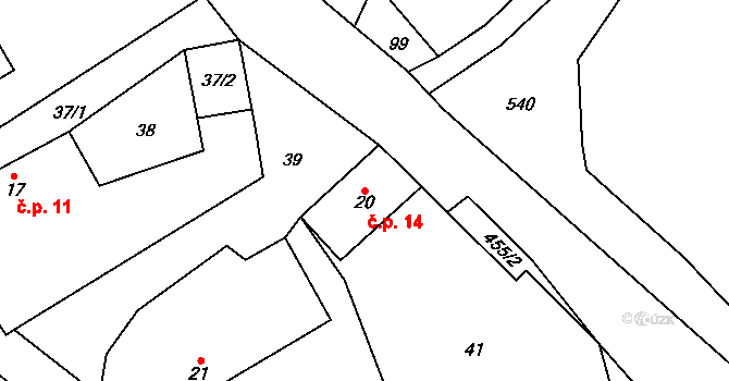 Březina 14, Hořepník na parcele st. 20 v KÚ Březina u Hořepníku, Katastrální mapa