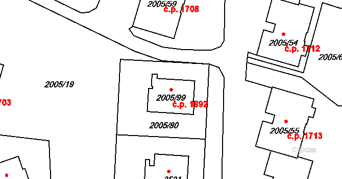 Pelhřimov 1892 na parcele st. 2005/99 v KÚ Pelhřimov, Katastrální mapa