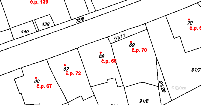 Borek 66, Rokycany na parcele st. 68 v KÚ Borek u Rokycan, Katastrální mapa