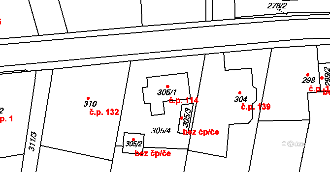 Vintířov 114 na parcele st. 305/1 v KÚ Vintířov u Sokolova, Katastrální mapa
