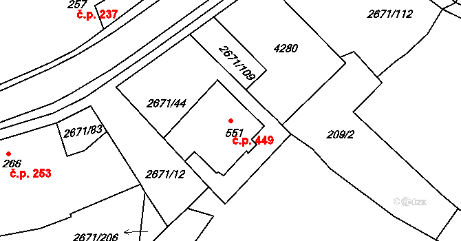 Černilov 449 na parcele st. 551 v KÚ Černilov, Katastrální mapa