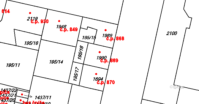 Mladá Boleslav III 869, Mladá Boleslav na parcele st. 1990 v KÚ Mladá Boleslav, Katastrální mapa