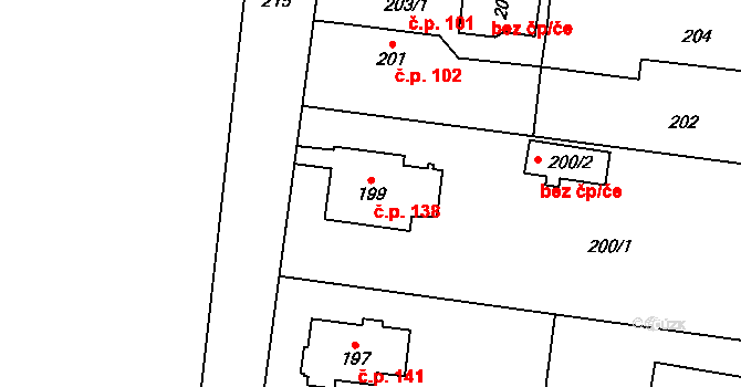 Březiněves 138, Praha 8 na parcele st. 199 v KÚ Březiněves, Katastrální mapa