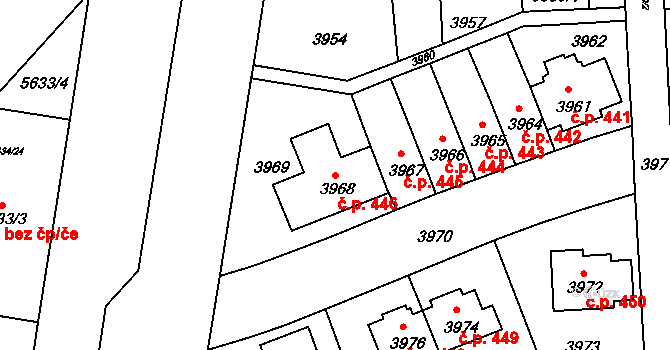 Záběhlice 446, Praha na parcele st. 3968 v KÚ Záběhlice, Katastrální mapa