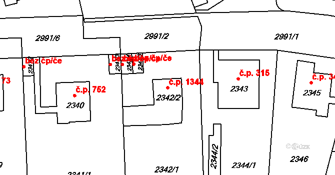 Braník 1344, Praha na parcele st. 2342/2 v KÚ Braník, Katastrální mapa