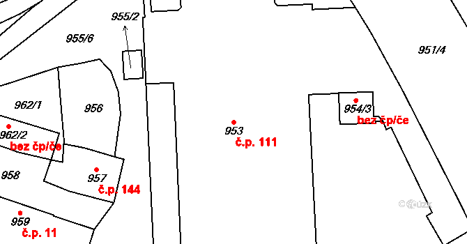Vršovice 111, Praha na parcele st. 953 v KÚ Vršovice, Katastrální mapa