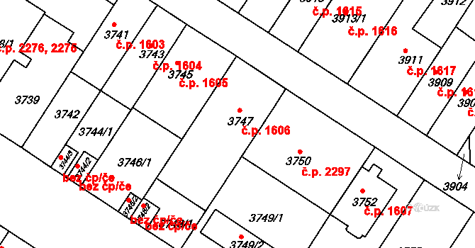 Strašnice 1606, Praha na parcele st. 3747 v KÚ Strašnice, Katastrální mapa