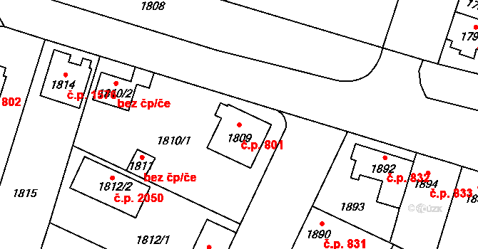 České Budějovice 7 801, České Budějovice na parcele st. 1809 v KÚ České Budějovice 7, Katastrální mapa