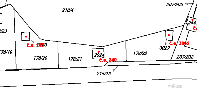 Sezimovo Ústí 240 na parcele st. 2924 v KÚ Sezimovo Ústí, Katastrální mapa