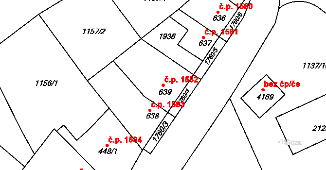 Pražské Předměstí 1582, Hradec Králové na parcele st. 639 v KÚ Pražské Předměstí, Katastrální mapa