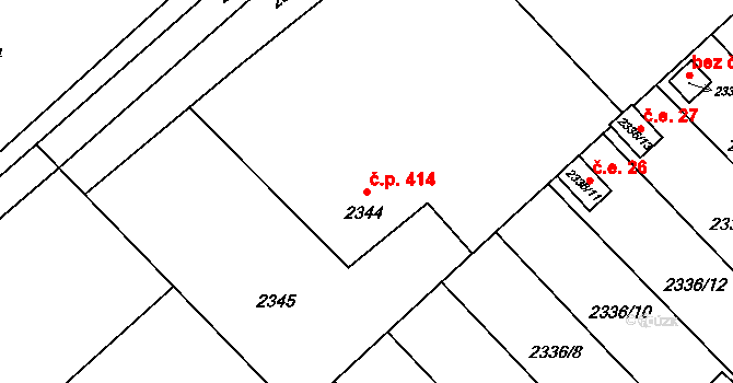 Hranice 414, Karviná na parcele st. 2344 v KÚ Karviná-město, Katastrální mapa