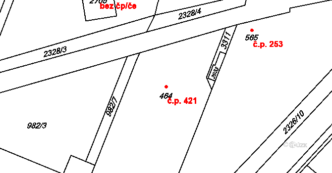 Kateřinky 421, Opava na parcele st. 464 v KÚ Kateřinky u Opavy, Katastrální mapa