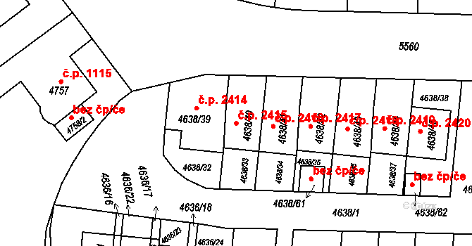Východní Předměstí 2415, Plzeň na parcele st. 4638/40 v KÚ Plzeň, Katastrální mapa