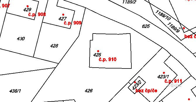 Šumbark 910, Havířov na parcele st. 425 v KÚ Šumbark, Katastrální mapa