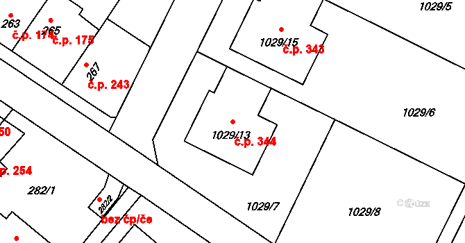 Křelov 344, Křelov-Břuchotín na parcele st. 1029/13 v KÚ Křelov, Katastrální mapa