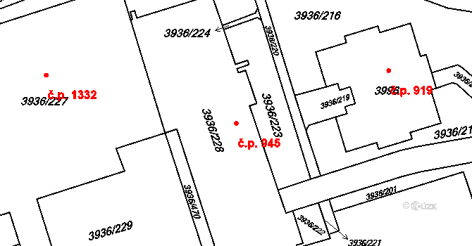 Lutyně 945, Orlová na parcele st. 3936/228 v KÚ Horní Lutyně, Katastrální mapa