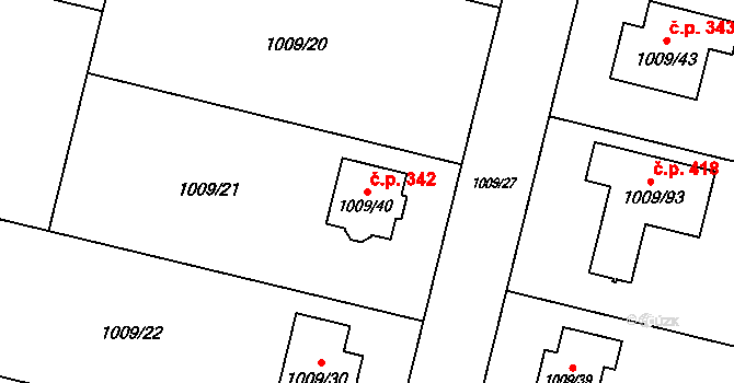Majetín 342 na parcele st. 1009/40 v KÚ Majetín, Katastrální mapa