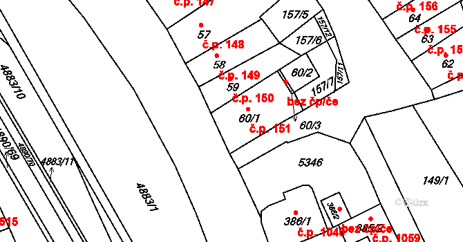 Jáchymov 151 na parcele st. 60/1 v KÚ Jáchymov, Katastrální mapa
