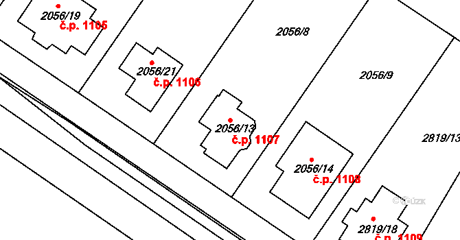 Jemnice 1107 na parcele st. 2056/13 v KÚ Jemnice, Katastrální mapa