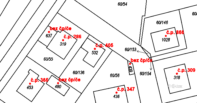 Hovorčovice 405 na parcele st. 532 v KÚ Hovorčovice, Katastrální mapa