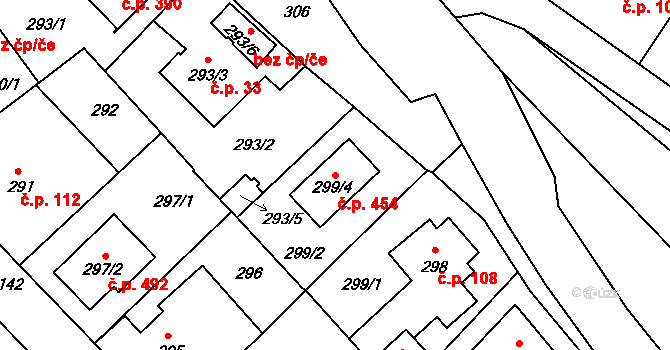 Velká Chuchle 454, Praha na parcele st. 299/4 v KÚ Velká Chuchle, Katastrální mapa