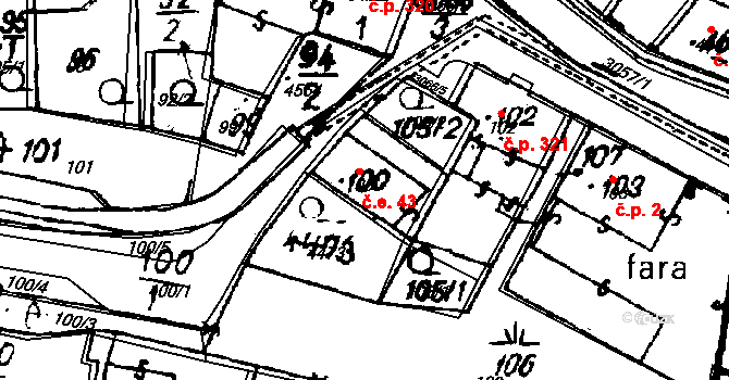 Krásno 43 na parcele st. 100 v KÚ Krásno nad Teplou, Katastrální mapa