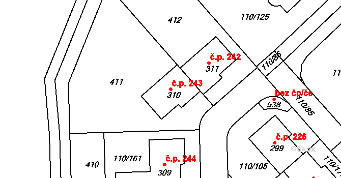 Mratín 243 na parcele st. 310 v KÚ Mratín, Katastrální mapa