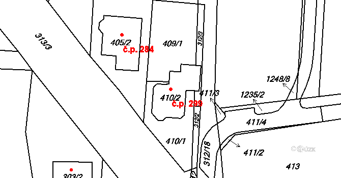 Přerov VI-Újezdec 299, Přerov na parcele st. 410/2 v KÚ Újezdec u Přerova, Katastrální mapa
