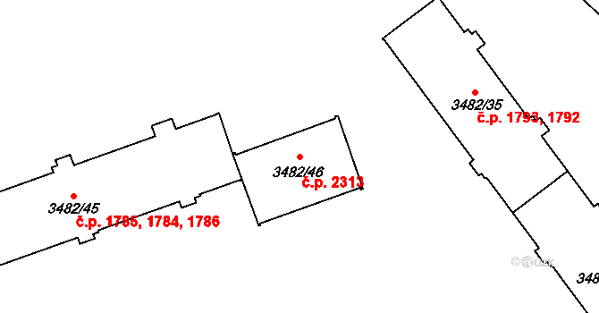 Místek 2313, Frýdek-Místek na parcele st. 3482/46 v KÚ Místek, Katastrální mapa