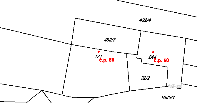 Dražíč 56 na parcele st. 121 v KÚ Dražíč, Katastrální mapa