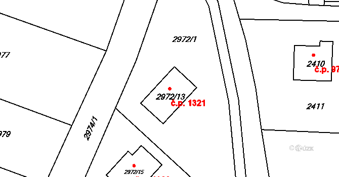 Rýmařov 1321 na parcele st. 2972/13 v KÚ Rýmařov, Katastrální mapa
