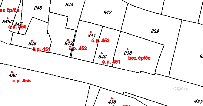 Jemnice 461 na parcele st. 840 v KÚ Jemnice, Katastrální mapa