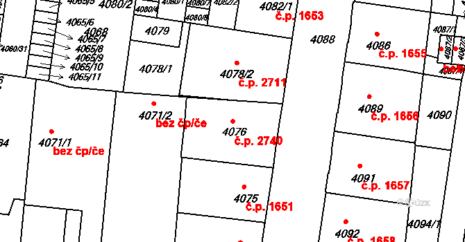 České Budějovice 3 2740, České Budějovice na parcele st. 4076 v KÚ České Budějovice 3, Katastrální mapa