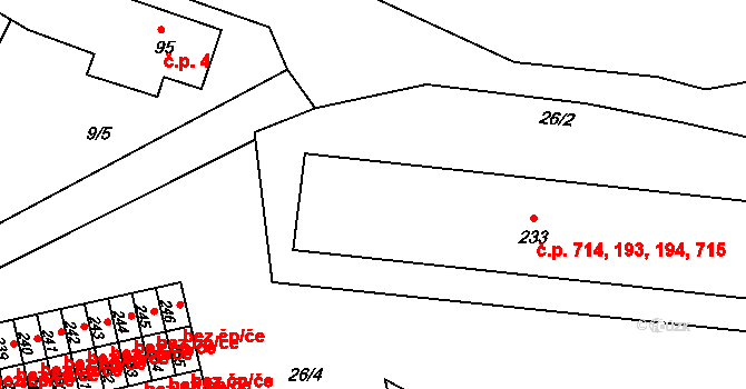 Horní Kamenice 193,194,714,715, Česká Kamenice na parcele st. 233 v KÚ Horní Kamenice, Katastrální mapa