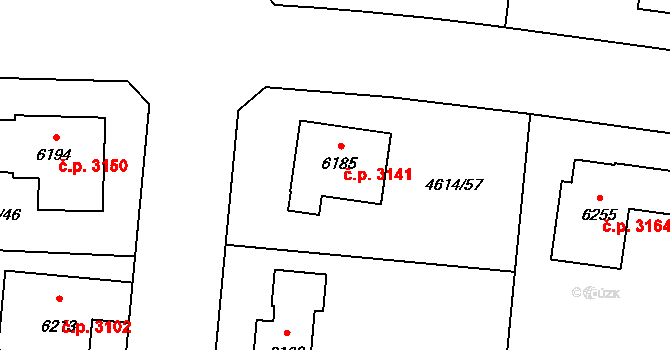 Žatec 3141 na parcele st. 6185 v KÚ Žatec, Katastrální mapa