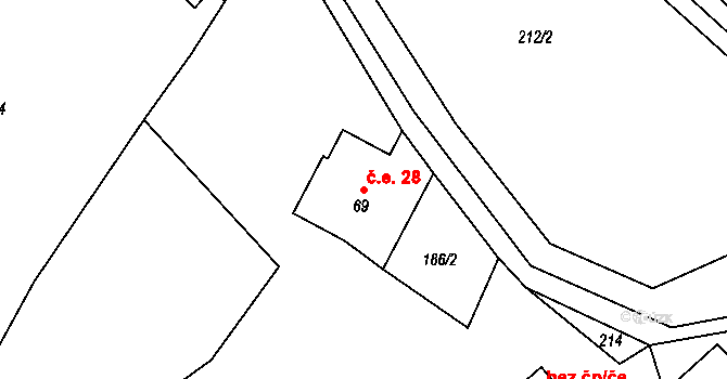 Levín 28 na parcele st. 69 v KÚ Muckov, Katastrální mapa