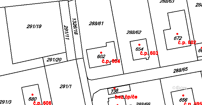 Vysoká nad Labem 604 na parcele st. 602 v KÚ Vysoká nad Labem, Katastrální mapa