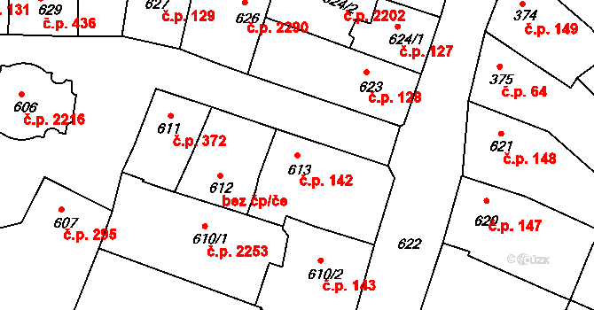 Předměstí 142, Litoměřice na parcele st. 613 v KÚ Litoměřice, Katastrální mapa