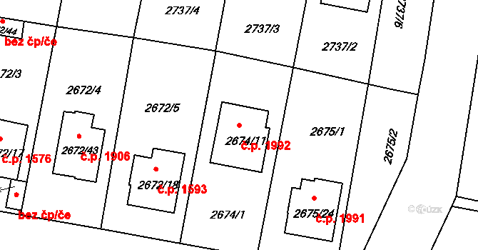 Benešov 1992 na parcele st. 2674/11 v KÚ Benešov u Prahy, Katastrální mapa