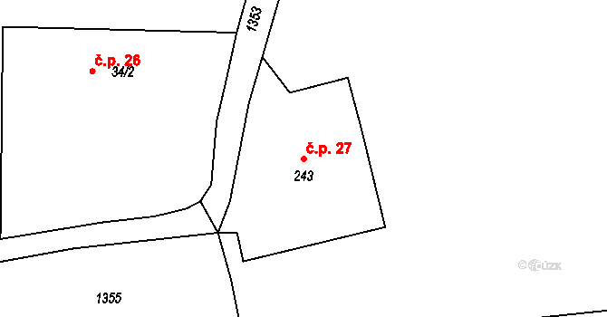 Rastory 27, Podolí I na parcele st. 243 v KÚ Podolí I, Katastrální mapa