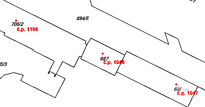 Poruba 1046, Ostrava na parcele st. 687 v KÚ Poruba, Katastrální mapa