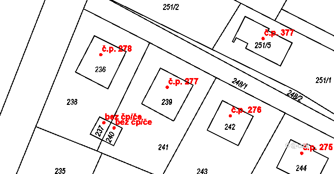 Hvozdná 277 na parcele st. 239 v KÚ Hvozdná, Katastrální mapa