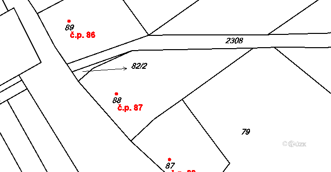 Dobročkovice 87 na parcele st. 88 v KÚ Dobročkovice, Katastrální mapa