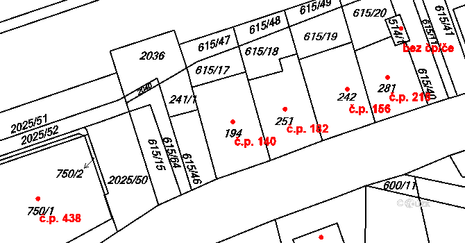 Louky 140, Zlín na parcele st. 194 v KÚ Louky nad Dřevnicí, Katastrální mapa