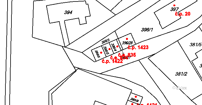 Ráj 1422, Karviná na parcele st. 396/6 v KÚ Ráj, Katastrální mapa