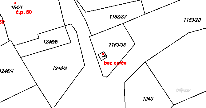 Benešov 43041167 na parcele st. 341 v KÚ Úročnice, Katastrální mapa