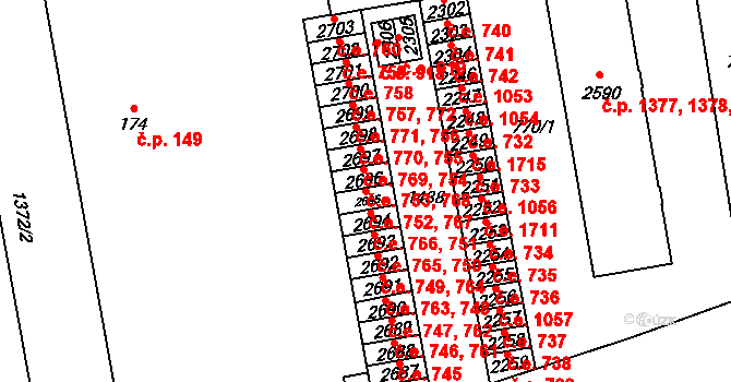Blansko 752,767 na parcele st. 2695 v KÚ Blansko, Katastrální mapa