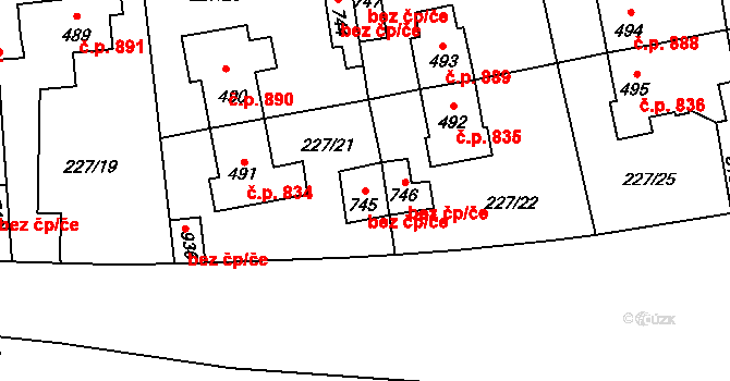 Kladno 48208167 na parcele st. 745 v KÚ Hnidousy, Katastrální mapa