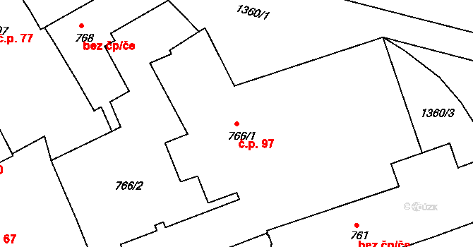 Latrán 97, Český Krumlov na parcele st. 766/1 v KÚ Český Krumlov, Katastrální mapa